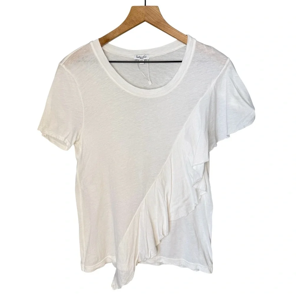 NWOT Splendid Vintage Whisper Asymmetrical Ruffle White Short Sleeve Top Sz S